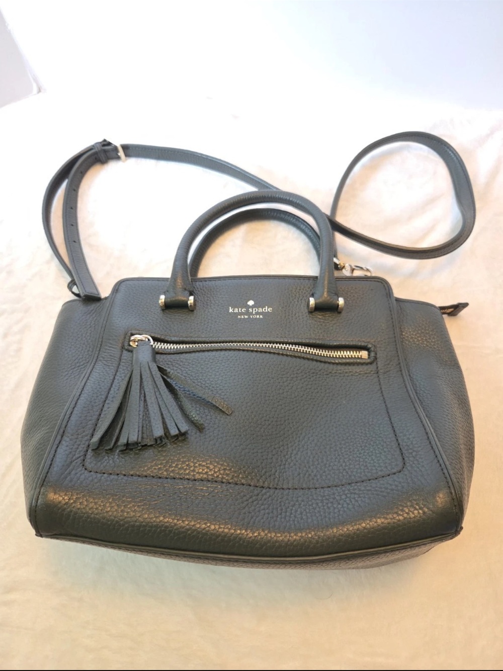 kate spade Pebbled Leather Satchel in Charcoal Gray